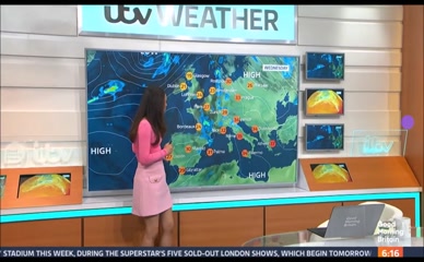 Laura Tobin's cameltoe and leg display on ITV Weather.