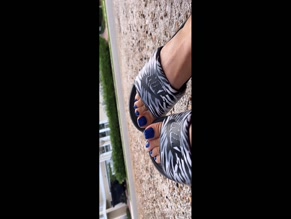 fetishxqueen Foot Fetish: Blue painted toes in slides.
