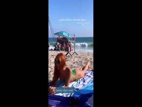 Sarah Vee bikini beach sunbathing.