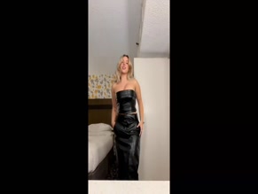 Kenzie leather top and skirt dance.