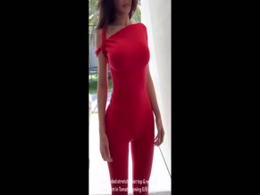 Kylie Jenner Red Jumpsuit Cleavage Tease