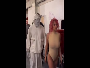 Bianca Censori topless bodysuit runway walk