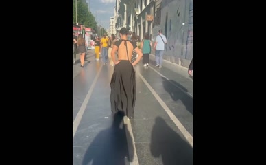 Dafne Keen backless dress street walk
