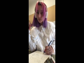 leliloo drawing hands, headphones, white blouse