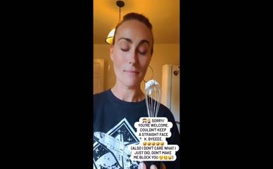Vanessa Cater licks whipped cream off whisk