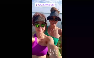 Erin Karpluk One-Shoulder Bikini Top Selfie Loon Lake Saskatchewan