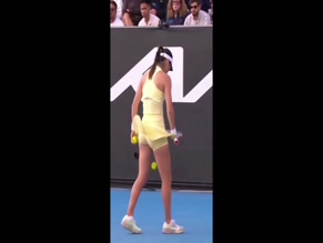 Emma Raducanu adjusting tight athletic shorts, clear buttocks outline