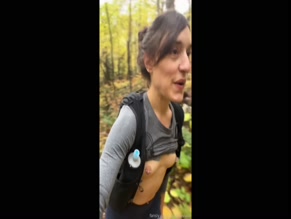 Outdoorswithrachel: Hiking forest breasts showing pierced nipples