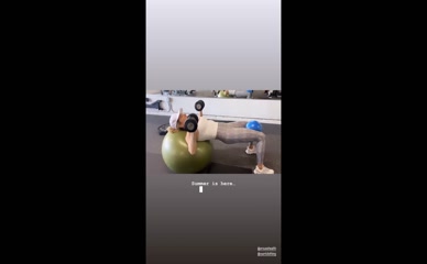 Katheryn Winnick Dumbbell Chest Press Exercise Ball Workout