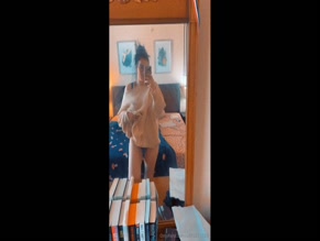 b'' in blue lingerie and sweater selfie