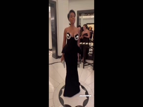 Janelle Monae Bare Bust Dress