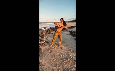 Elle Ransfield bikini thong camo pants beach dance.