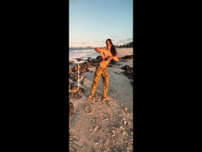 Elle Ransfield bikini thong camo pants beach dance.