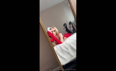 tsgirlshantel: Red Lingerie Goddess Flaunts Ass and Tits