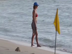 Alice Eve bikini beach walk