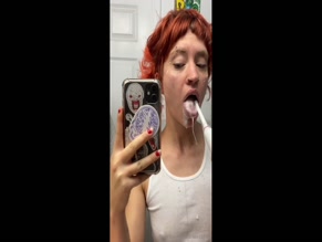 scarsauce: Nipples visible through wet white tank top while brushing tongue