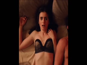 Lily Collins bra only bed scene