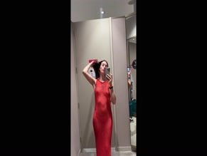 aliaway she is naked under a red sheer dress fitting room