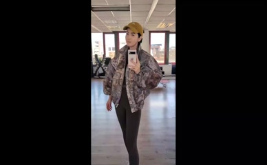 Jane Douglas in leggings and jacket.