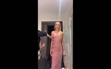 Kathryn Newton strapless dress fitting.