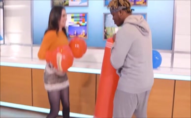 Laura Tobin's Pantyhose-Clad Legs and Balloon Boxing Gloves
