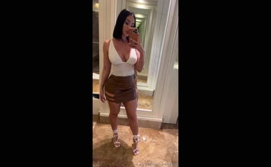 Melgfit's exposed nipples in white top and cut-out skirt