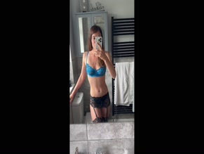 theenglishrose3 blue lingerie bathroom mirror selfie peekaboo