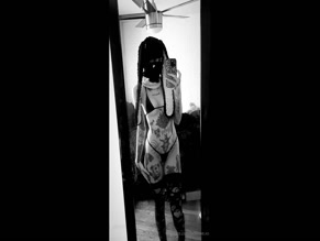Tattooed Bunny Girl in Lingerie Mirror Selfie