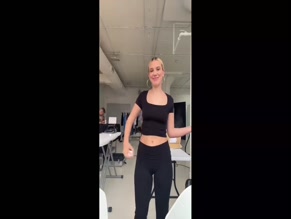 Millie Bobby Brown black crop top tight black leggings midriff exposed