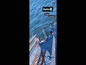 Rebecca Sarker in black swimsuit exiting Baltic Sea