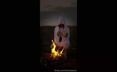 Harley Benz: exposed tits fire creepy costume spooky Halloween