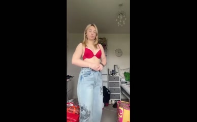 Keeley Colbran red lingerie try-on