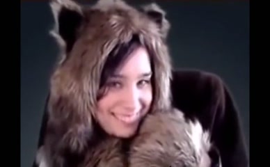 Ellen Rose Furry Hood Laughing