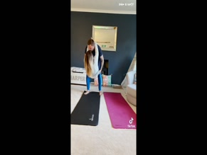 Luceclaire: Partner wears tight blue leggings with visible male anatomy during yoga