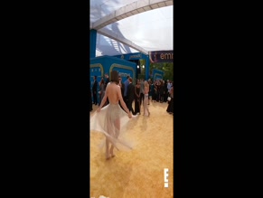 Alexandra Daddario nipple slip dress spin
