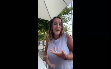 Melissa Kight topless outdoor cafe.