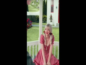 Dove Cameron cleavage in red gingham dress
