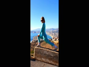 ladyinfirst Stretches in Blue Bodysuit
