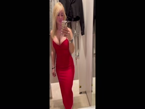 Bexfit Red Dress Cleavage Selfie