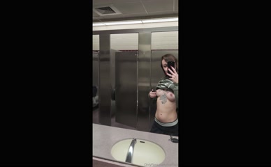 Tattooed pierced tits in public bathroom selfie.