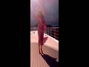 Lisa Snowdon bikini dance on yacht.