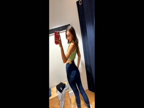 Charity Crawford: Fitting Room Denim Jeans and Waist Exposure
