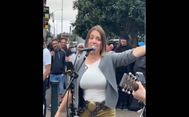 Allie Sherlock big tits singing on street