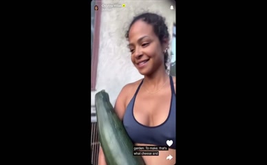 Christina Milian braless zucchini garden.