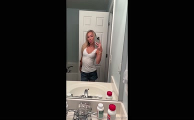 kelseyblu  bathroom mirror selfie, shorts, tank top