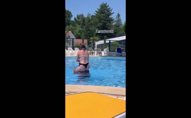Allie Sherlock bikini piggyback pool dunk.