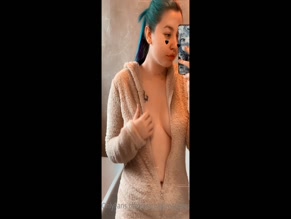 brattybambifreepage unzips fuzzy onesie, shows tits