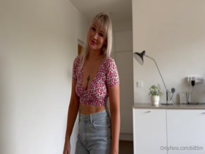 Blonde tease gets her ass grabbed before going nude on the bed