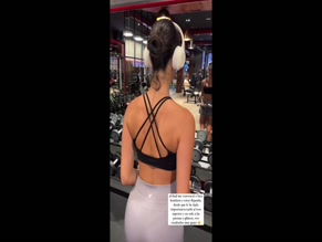 Tania Medina accentuated breasts and outlined buttocks in tight gym gear.