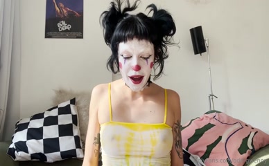 OddGwenny clown makeup naked breasts and sucking a dildo